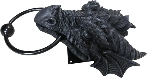 Miniatura 6 de Ebros Gift Gótico Antiguo Dragón Cuernos Wyvern Monarca Guardián Cabeza Aldaba de puerta Mitos y leyendas Calabozos y Dragones Decoración del hogar