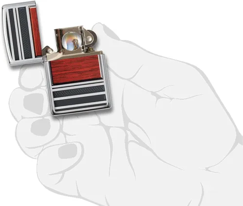 Miniatura 5 de Zippo Encendedor de Bolsillo para Pipa de Cromo Altamente Pulido con Veta de Madera