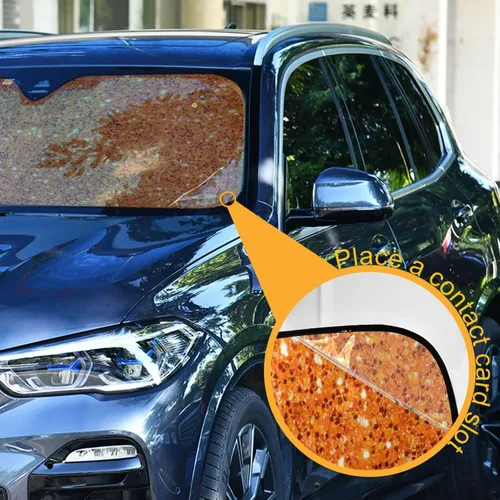 Miniatura 3 de Parasol plegable para parabrisas de automóvil con textura de purpurina naranja para bloquear los rayos UV, mantiene tu vehículo fresco
