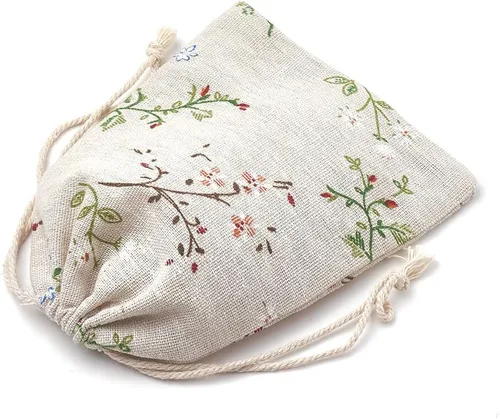 Miniatura 6 de KISSITTY 50 bolsas con cordón impreso con patrón de flores, bolsas de embalaje de regalo, bolsas de almacenamiento de tela para regalos de joyería
