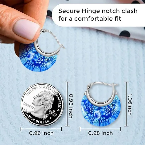 Miniatura 6 de Murano Style Glass Hoop Earrings for Women Trendy Daisy Flower Stainless Steel Dangle Fun Vibrant Colors Teacher Glass Jewelry Unique Birthday Gifts