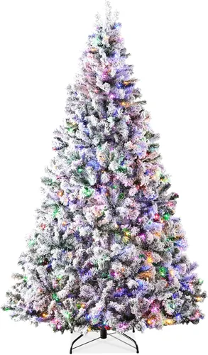 Miniatura 17 de Best Choice Products - Árbol de Navidad artificial preiluminado de pino flocado de 9 pies, 2-en-1, luces LED blancas y multicolor, apariencia Verde