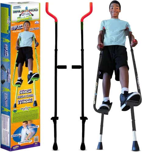 Geospace Walkaroo Xtreme - Zancos de acero ajustables para niños, juego en interiores y exteriores, ejercicio, zancos de acero para adultos, hasta
