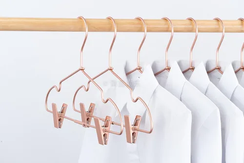 Miniatura 7 de Perchas de metal para ropa de bebé de 12.5 pulgadas, ganchos de oro rosa, colgador, para niños, pantalones, exhibición, almacenamiento, paquete de 10