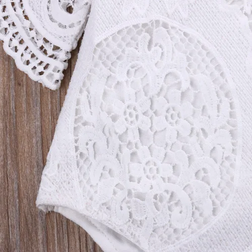 Miniatura 5 de Bebé Bebé Niña Blanca Hueco Ruffles Manga Encaje Mameluco Sunsuit Body