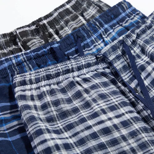 Miniatura 4 de Paquete de 3 Pantalones de pijama para hombre Pantalones de franela de algodón de punto Bragueta de botón (disponible en tallas grandes y altas)