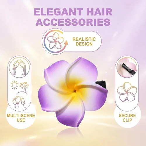 Miniatura 3 de 12 pinzas para el cabello de 2.36 pulgadas para mujeres y niñas, estilo hawaiano hawaiano, bohemio, plumeria, espuma, flores, decoración, pasador