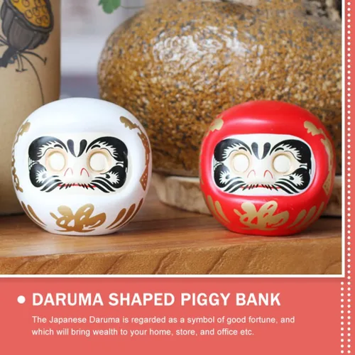 Miniatura 8 de Tofficu Hucha japonesa Daruma – Figura de cerámica roja Daruma para decoración del hogar, ahorro para niños y decoración zen japonesa – 4.33 pulgadas