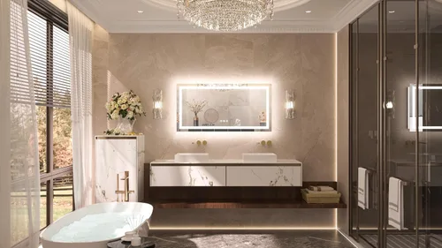 Miniatura 8 de TETOTE Espejo de tocador LED de 48 x 24 pulgadas, espejo de baño iluminado con función regulable y antiniebla, espejo de maquillaje con luces