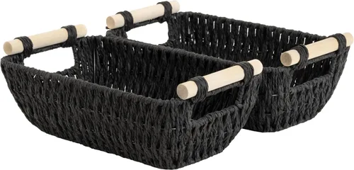 Miniatura 26 de StorageWorks Cestas de almacenamiento grandes tejidas a mano con asas de madera, cestas de mimbre de hierba marina para organizar, paquete de 2