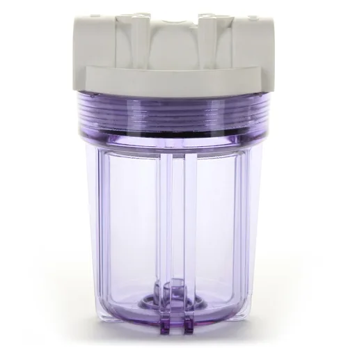 Hydronix HF3-5CLWH12, carcasa transparente de 5 "con casquillo blanco de la costilla para sistemas de ósmosis inversa y de filtración, puertos de