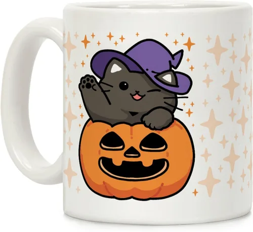 Miniatura 179 de LookHUMAN Taza de Café de Halloween – Halloween Is Meowgical Tazas, Taza de Café Espeluznante Idea de Regalos de Taza, 15 Onzas 10-Blanco