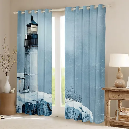 Miniatura 2 de Erosebridal Nautical Lighthouse Blackout Curtains 30-50% Navigation Theme Curtains for Women Men Watercolor Seascape Window Treatments Coastal Night