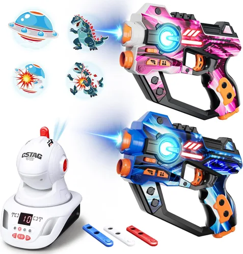 Conjunto de pistolas de etiquetas electrónicas para niños y adultos (3+) - Juego de disparos electrónicos para 2 jugadores con pantalla de