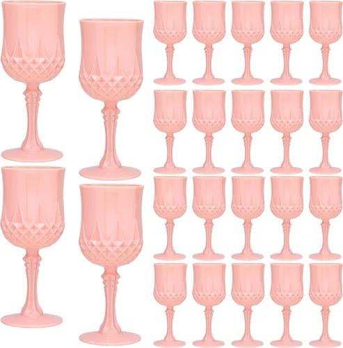 Miniatura 13 de JLYLOL Copas de Vino Vintage de Plástico 7OZ Copas de Plástico Vintage Vasos para Beber 24PCS Cristalería Retro para Bodas Copas de Agua Negro