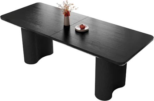 Miniatura 16 de Mesa de comedor rectangular de 62.99 pulgadas para 4-6 personas, mesa de cocina moderna con patas en forma de onda, mesas de comedor para cocina