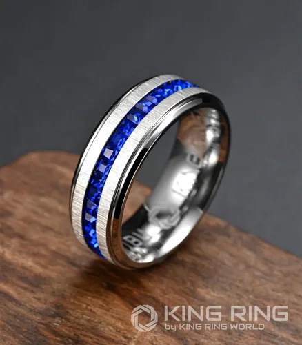 Miniatura 2 de King Ring 8mm Stone Line Rings Ver.2 Extra Polished Mens & Womens Bands with Glass Stones Designed in USA