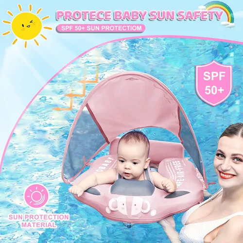 Miniatura 3 de Mambobaby - Flotador de natación para bebé con toldo y cola, flotador de piscina infantil no inflable con material agradable a la piel para bebés