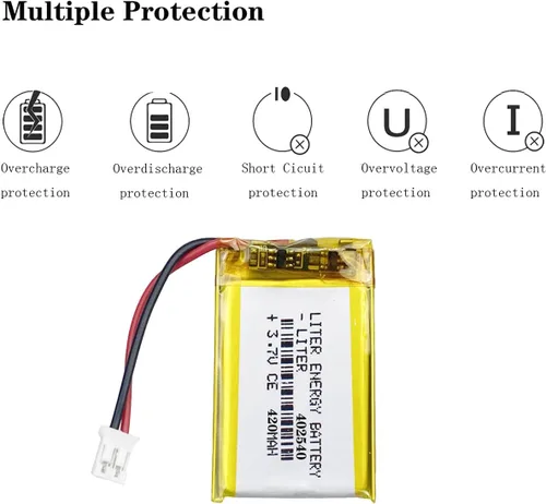 Miniatura 3 de Liter 3.7V 420mAh 402540 batería recargable de iones de polímero de litio con conector JST 0.079 in