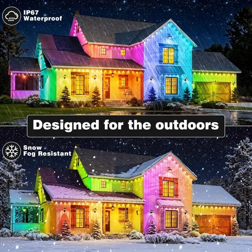 Miniatura 3 de LITSOUL Luces permanentes para exteriores de 500 pies para casa, impermeables, iluminación LED RGB inteligente con 16 millones de colores, tira