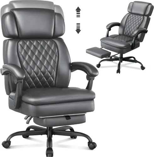 Miniatura 10 de Silla de oficina ejecutiva de 400 libras con reposapiés para personas pesadas, silla de escritorio ergonómica grande y alta con reposacabezas Negro
