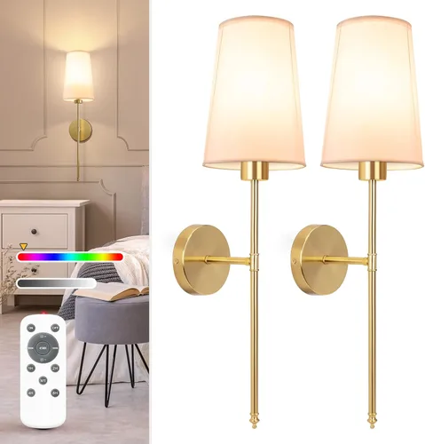 Miniatura 19 de NIORSUN Juego de 2 apliques de pared con pilas de 13.8 pulgadas, luces de pared recargables negras con bombillas desmontables regulables de 10400