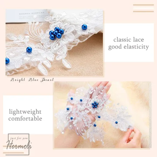 Miniatura 3 de Conjunto de ligas de boda de perlas de encaje nupcial elástico para muslo, accesorios para novia dama de honor (2 unidades)