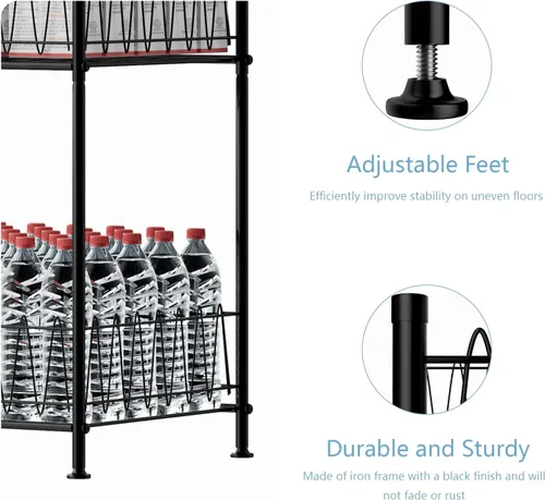 Miniatura 4 de smusei Organizador de estantes de botellas de agua de 4 niveles, organizador de almacenamiento de agua embotellada independiente para piso, soporte