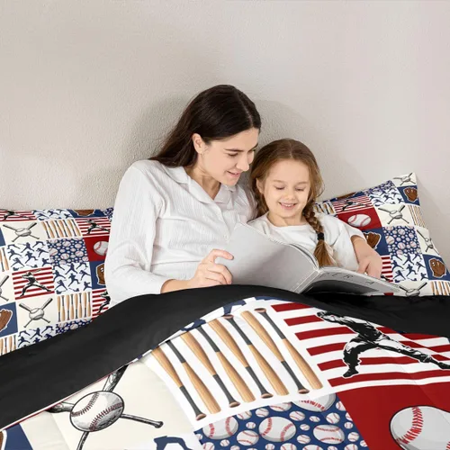 Miniatura 4 de Erosebridal Juego de Edredón Individual de Béisbol para Niños, Ropa de Cama para Adolescentes Atletas, Decoración de Habitación con Tema Deportivo