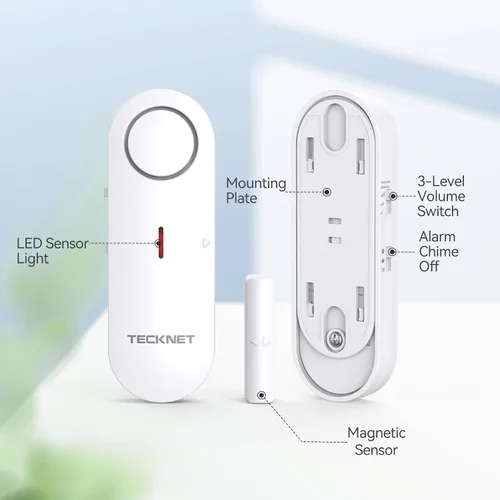 Miniatura 6 de TECKNET Alarmas de puerta para seguridad de los niños, alarma de ventana para piscina, alarma de puerta para seguridad del hogar, alarma 2 en 1