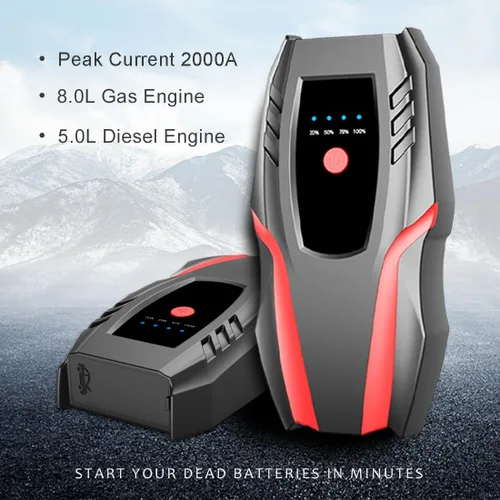 Miniatura 2 de Paquete de arranque automático de 12 V con compresor de aire, corriente máxima 2000a, cargador de batería de litio para automóvil, bomba de aire