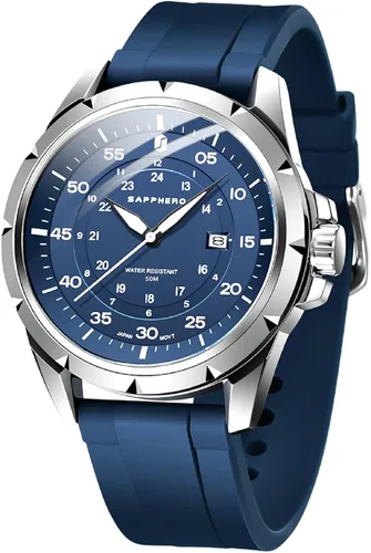 Miniatura 17 de SAPPHERO Reloj de lujo para hombre, resistente al agua, 164.0 ft, correa de silicona, analógico, de cuarzo, con fecha, reloj de pulsera clásico
