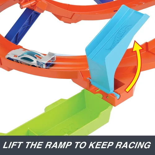 Miniatura 5 de Hot Wheels Juego de pistas de coche de juguete, desafío de ciclón de bucle de acción, 18 pulgadas de alto, 2 formas de jugar y fácil almacenamiento