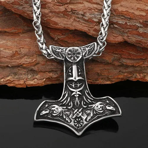 Miniatura 2 de Collar de martillo vikingo colgante nórdico de Mjolnir con cuervo amuleto pagano celta