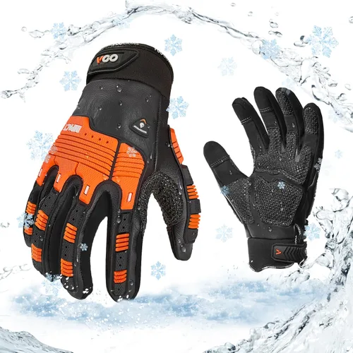 Miniatura 8 de Vgo... 1 Par -20℃/-4°F A PRUEBA DE FRÍO, Guantes de Cuero de Trabajo de Invierno, Guantes de Impacto, Anti-Vibración, Resistentes al Agua (CA7722FW)