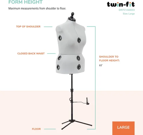 Miniatura 9 de Dritz Maniquí de Vestido Ajustable Twin-Fit Talla Grande, Tallas US 18–22, Maniquí de Costura Femenino con Torso Corporal Sujetable con Alfileres