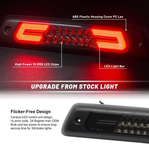Miniatura 2 de F150 LED 3ª luz de freno para 2009 2010 2011 2012 2013 2014 F0rd F150 SVT Raptor lente ahumada Tercera lámpara de freno de montaje alto LED blanco