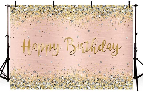Miniatura 3 de MEHOFOND Fondo de decoración de fiesta de cumpleaños de oro rosa para mujeres y niñas, con purpurina dorada rosa, suministros de feliz cumpleaños