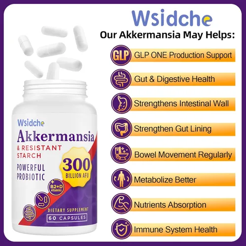 Miniatura 4 de 300 mil millones de probióticos AFU Akkermansia Suplemento para mujeres y hombres, Akkermansia Muciniphila para Akkermansia, digestivo, intestino
