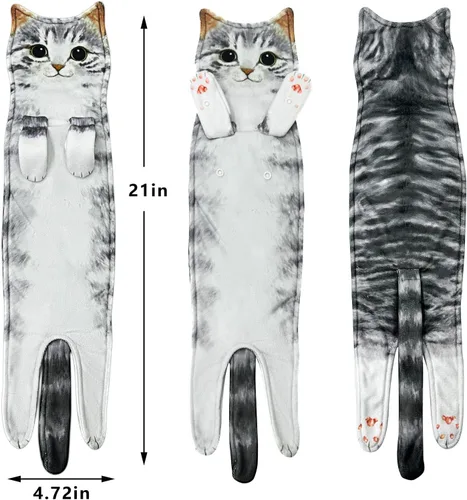 Miniatura 5 de PAT JUUMG - Toallas graciosas de mano con forma de gato para decoración de baño y cocina, toallas decorativas colgantes para la cara, súper
