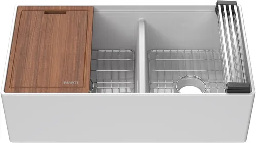 Miniatura 14 de Ruvati 23 x 18 pulgadas Fregadero de Cocina de Arcilla Refractaria, Modelo Farmhouse con Delantal Delantero, de Una Cubeta - Blanco - RVL2468WH
