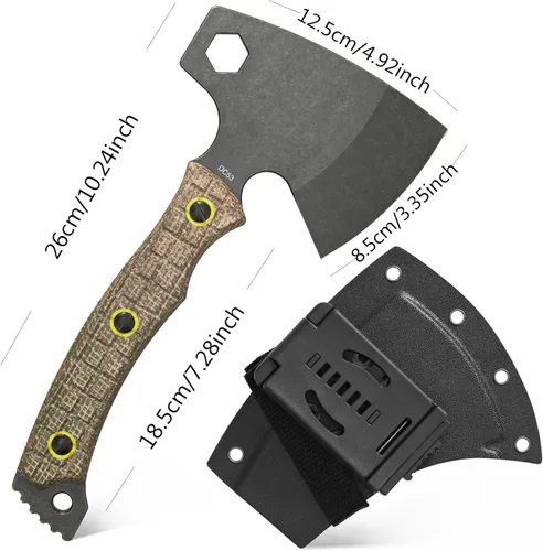 Miniatura 2 de C1393 Hacha de camping, hacha de supervivencia, DC53 hoja de acero con mango de Micarta, hacha multiherramienta con llaves hexagonales con fundas
