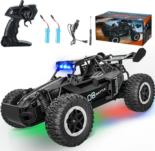 Auto de control remoto para niños de 3, 4, 5, 6, 7+, coches RC de 20 KM/H de alta velocidad con luces LED, 2.4 GHz 2WD Monster Truck juguetes, auto