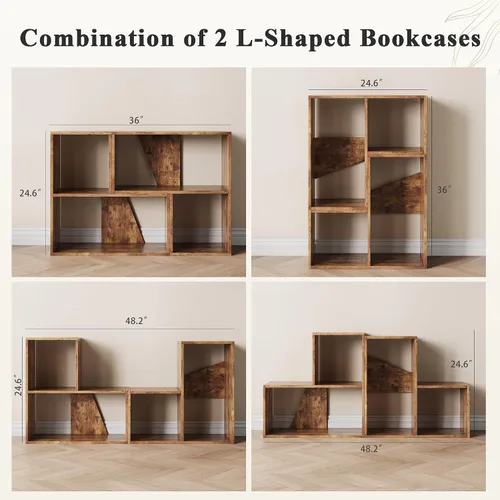 Miniatura 7 de MapleGrace Organizador de almacenamiento de 6 cubos, estantes de almacenamiento de madera con paneles traseros, estantería apilable para sala