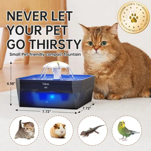 Miniatura 21 de Veken Fuente de agua para gatos pequeña apta para mascotas con bomba silenciosa, fácil de limpiar y montar, mini dispensador de agua para mascotas