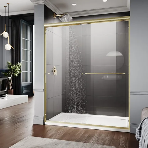 Puerta de regadera corrediza semi-sin marco ELEGANT 60 pulgadas de ancho x 72 pulgadas de alto, puerta de regadera para baño con vidrio transparente