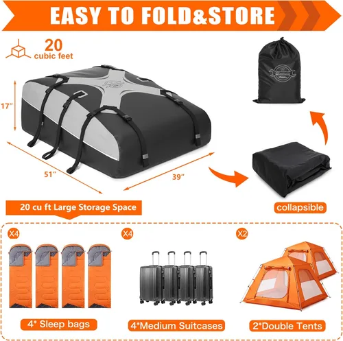 Miniatura 2 de Bolsa de carga para techo de coche Sailnovo, bolsa de techo de 21 pies cúbicos, bolsa de techo impermeable para la mayoría de los vehículos con/sin
