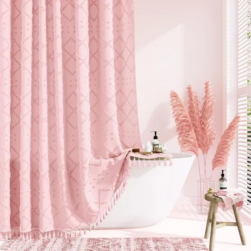 Miniatura 22 de Dynamene Cortina de ducha de tela de 36 x 72 pulgadas, diseño bohemio, geométrico, a rayas, para baño, juego de cortina de ducha estrecha gruesa