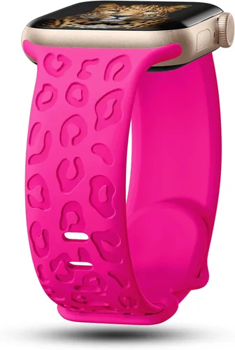 CreateGreat Bandas Grabadas Compatibles con Apple Watch de 40mm 41mm 38mm 42mm 44mm 45mm 46mm 49mm, Correa de Silicona Suave con Patrón de Leopardo