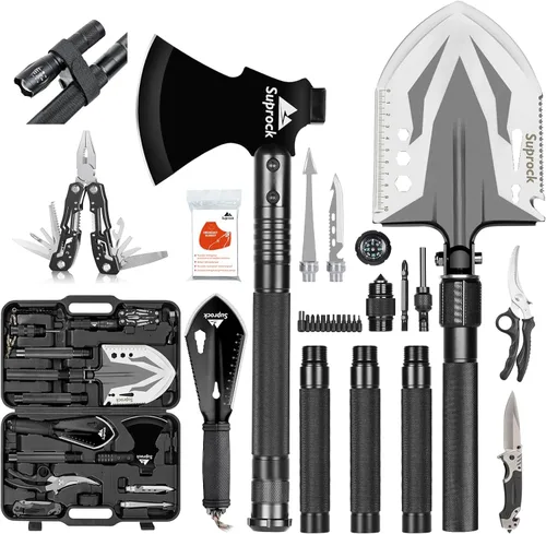 Pala de supervivencia de acero de alto carbono, pala táctica plegable con hacha, herramienta de excavación para camping y senderismo, bolsa de